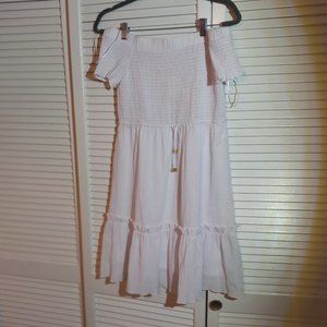 Michael kors white smocked off shoulder knee length dress medium